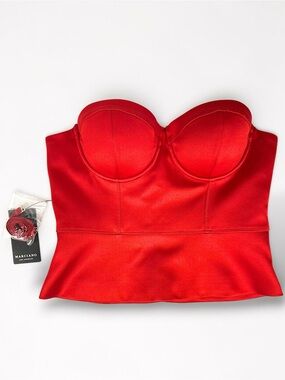 MARCIANO Red Satin Maura Bustier Peplum Corset Top Gold Zip Size 6 NWT